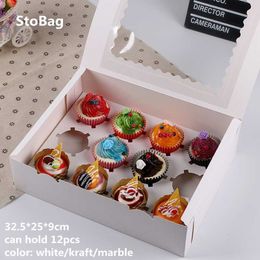 StoBag 5pcs Cupcake Kraft/White Paper Boxes 32.5*25*9cm Birthday Party Wedding Handmade Year Gift Baby Shower Child Favour 210602