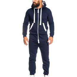 Men's Pants 2021 Mens Splicing Jumpsuit Men One-piece Garment Pajama Playsuit Zipper Hoodie Male Onesie Jumpsuits Overalls Hombre