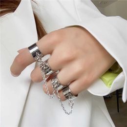 -Hip Hop Punk estilo de enlace cadena de dedo múltiple anillos abiertos para mujeres hombres fiesta concierto ceremonia de moda joyería regalo al por mayor q0708