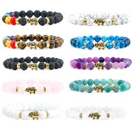 8MM Natural Stone Agate Crystal Bead Strands Bracelet Handmade Beaded Elephant Charm Bracelets Jewellery