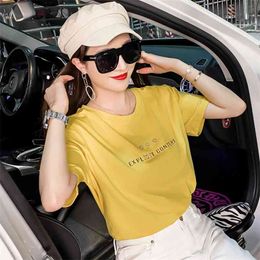 Summer letter Women T-shirts Tops Korean Fashion O-neck T shirt Solid Colour Tees women fashion tops gothic 210507
