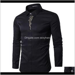 Mens Apparel Drop Delivery 2021 Spring Autumn Outfit Embroidery Long Sleeve Men Clothing Evening Dress Shirts Black Plus Size S-2Xl Munbc