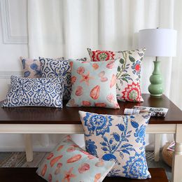 Cushion/Decorative Pillow Wholesales Linen Cover Cushion Mediterranean Style Seastar Blue Floral Home Decorative Case 45x45cm/30x50cm