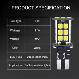 10Pcs/Lot White Extremely Bright Bulbs T15 W16W 921 912 3030 24SMD Canbus Error Free LED Car Backup Reverse Lights 12V