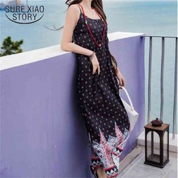 Summer Fashion Sweet Elegant Chiffon Women Dresses Long A-Line Thin Folk Bohemian Sea Sleeveless Female Dress D820 40 210506
