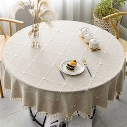 Plaid Cotton Linen Round Tablecloth Wedding el Banquet Cloth Indoor Dining Room Kitchen Outdoor Decoration 211103