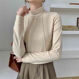 Apricot Sweater Winter Women Turtleneck Long Sleeve Slim Sweaters Female Solid Warm Double-faced Fleece Simple Top White 210601