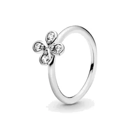 Fine Jewellery Authentic 925 Sterling Silver Ring Fit Pandora Charm Four-Petal Flower Engagement DIY Wedding Rings