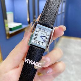 Classic New Women Geometric Square panthere Wrist watch Real leather Quartz clock fashion Roman Number panther Watches 25mm