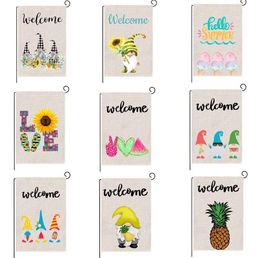 Summer Garden Flag Fruit Gnomes Double Size Printed Flax Outdoor Decorative Hanging Welcome Summers Season Banner 32*47CM SN3903