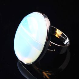 WOJIAER Oval Natural Gem Stone White Opal Finger Rings Party Ring for Men Women Jewellery Z9164