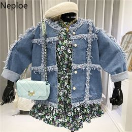 Neploe Tassel Jacket Women Spring Korean Fashion Single Breasted Long Sleeve Ladies Coats Casual Denim Tops Femme 1B509 210423