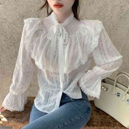 Fashion Ruffled Lace Bottoming Shirt Women's Autumn and Winter Trumpet Sleeve Temperament Cardigan Top UK605 210507