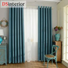 DSinterior 70%-85% shading modern style solid Colour faux plain linen Blackout curtain for living room window custom made 210712