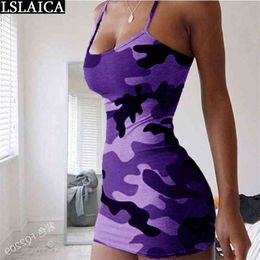 Summer Fashion Women Sleeveless Skinny Dress Casual Sports Spaghetti Strap Printing Low Chest Sexy Kleider 210515