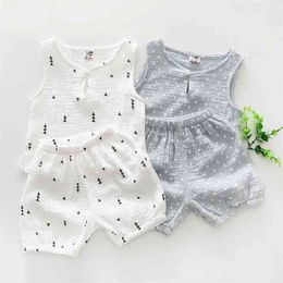 Boys Summer Style Beach Star Tree Print Casual Sport Suit 2Pcs Sets T Shirt + Shorts Baby Girls Clothes Set 210413