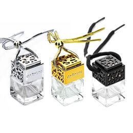 Square Shape Glass Car Perfume Bottles Pendant 6ML Perfumes Empty Hanging Cars Diffuser Bottle 4 Colours