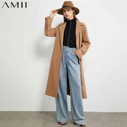 Minimalism Spring Autumn Trench Coat Women Causal Solid Lapel Belt Knee-length Women's Windbreaker Female Jacket 1253 210527