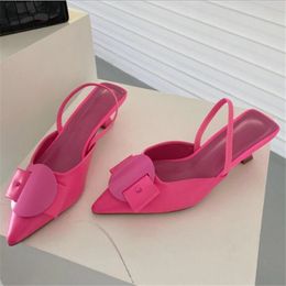 New Women Pumps Sandals Thin Low Heel 4cm Ladies Fashion Pointed Toe Shallow Slingback Mules Dress Shoes