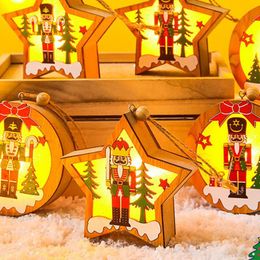 Christmas Decorations Wooden Cartoon Walnut Soldier With Light Pendant Round Five Pointed Star Tree Year