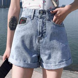 Loose Denim Shorts Pants Summer High Waist ripped Jeans Wide Leg skinny jeans Woman 587i 210420