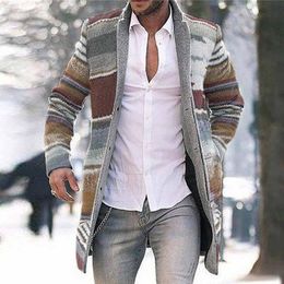 Men's Wool & Blends Plaid Harajuku Winter Men Coats Fashion Casual Long Section Overcoat Thick Warm Coat Male 4
