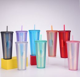 24 oz Coffe Mug Iridescent Bling Tumbler Rainbow Unicorn Studded Cold Cup Glow In Dark Tumblers with straw YFAX3111