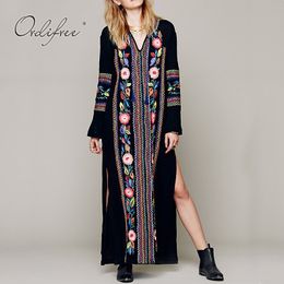 Summer Boho Women Maxi Sleeve Vintage Floral Embroidery Long Beach Dress Robe Femme 210415