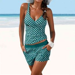 Dots Two Piece Swimsuit Polka Print Swimwear Women Shorts Tankini Push Up Plus Size Bathing Suit High Waist Beachwear 210625