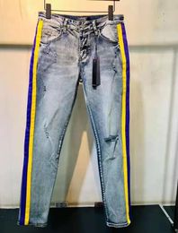 New Arrival Mens Designer Jeans Ripped Color Bag Patch Vintage Style Hole Fashion Slim Motorcycle Biker Causal Mens Hip Hop Pants247Z