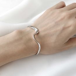 S925 Sterling Wave Cuff Bangle Bracelet Ocean Wave /beach /sea /surfer /island Jewellery Q0719