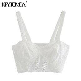 KPYTOMOA Women Sexy Fashion Lace Bralette Cropped Tank Top Vintage Backless Elastic Straps Female Shirts Chic Tops 210407