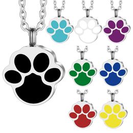 Wholesale stainless steel dog paw print cremation urn ashes pendant necklace commemorative pet-eight Colours to choose from