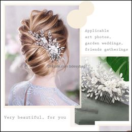 Clips & Barrettes Jewelry Jewelrysoft Clay Flower Rhinestone Bride Headwear Comb Wedding Aessories Girl Prom Party Hair Ornaments Handmad Ti