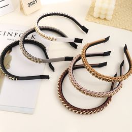 PU Leather Braided Chain Bezel Hair Accessories Women Headband Hairband