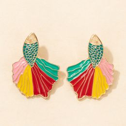 Dangle & Chandelier Lovely Goldfish Drop Earrings for Women Girls Coloful Dripping Oil Alloy Metal Party Jewellery Accessories pendientes