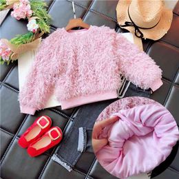 Autumn And Winter Girls' Sweater Children's Clothing Tops Toddler Bohemian Feather Down Top Base Shirt Sweaters MX766 210625