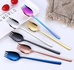 Multifuntional Spork 2 in 1 Forks Spoon Coloured Stainless Steel 304 Gold Fork Noodle Eating