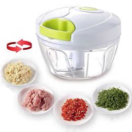 Kitchen Chopper Vegetable Grater Garlic Crusher With Container Stainless Steel Blade Manual Meat Grinder Food Processor Gadgets 210406