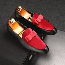 Dress Shoes Qmaigie Wedding For Men Formal Bowknot Gentlemen Slip On Black Leather Suede Loafers Luxury