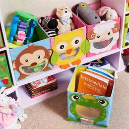 3D Cartoon Non-Woven kid Toys Storage bins Animal Embroidery Foldable Clothes Storage Box for Underwear Organiser Rangement 210626