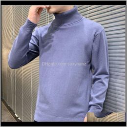 Sweaters Clothing Apparel Drop Delivery 2021 Fashion Pure Color Knitted Casual Mens Double Neck Slim Fit Pullover Fall Warm Turtleneck Sweate