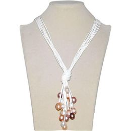 -Anhänger Halsketten Weiß Trendy Design Multi Strand Natürliche Reis Perle Lariat Leder Halskette