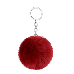 35 Colour furry metal ball keychain key ring 8CM imitation rex rabbit pompom pendant simple gift key chain ladies bag ornaments