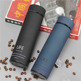 500ML Water Thermos Tea Vacuum Flask With Philtre Stainless Steel 304 Sport Thermal Cup Coffee Mug Tea Bottle Office Business 210913