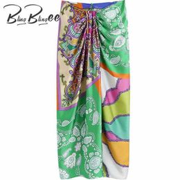 BlingBlingee All Over Print Summer Casual High Waist Women Long Skirts Zipper Draped Detail Female Ankle Length Pencil Skirt 210724