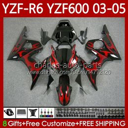 Motorcycle Bodys For YAMAHA YZF-R6 YZF R 6 600 CC YZF-600 03-05 Bodywork 95No.7 YZF R6 600CC Cowling YZFR6 03 04 05 YZF600 2003 2004 2005 OEM Fairing Kit red flames blk