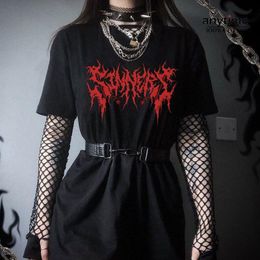 Women's T-Shirt Gothic Dark Oversized Punk Red Graphic Clothes KPOP Harajuku Streetwear Femme Hip Hop