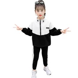 Girls Sport Clothes Patchwork Clothing For Jacket + Pants Sets Spring Autumn Kid 210528