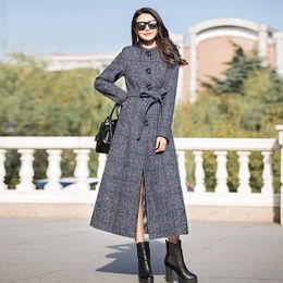Women's Wool & Blends Woollen Coat Women High Quality Classic Long Coats 2021 Female Trench Autumn Winter Outerwear Plaid